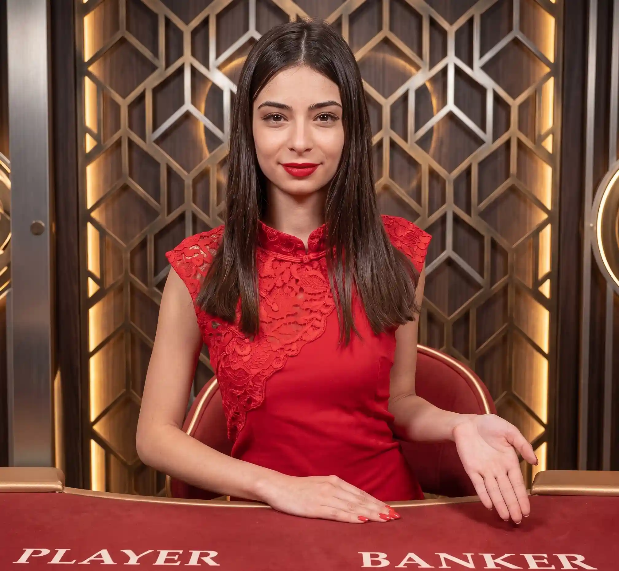Smiling live dealer Baccarat online casino game