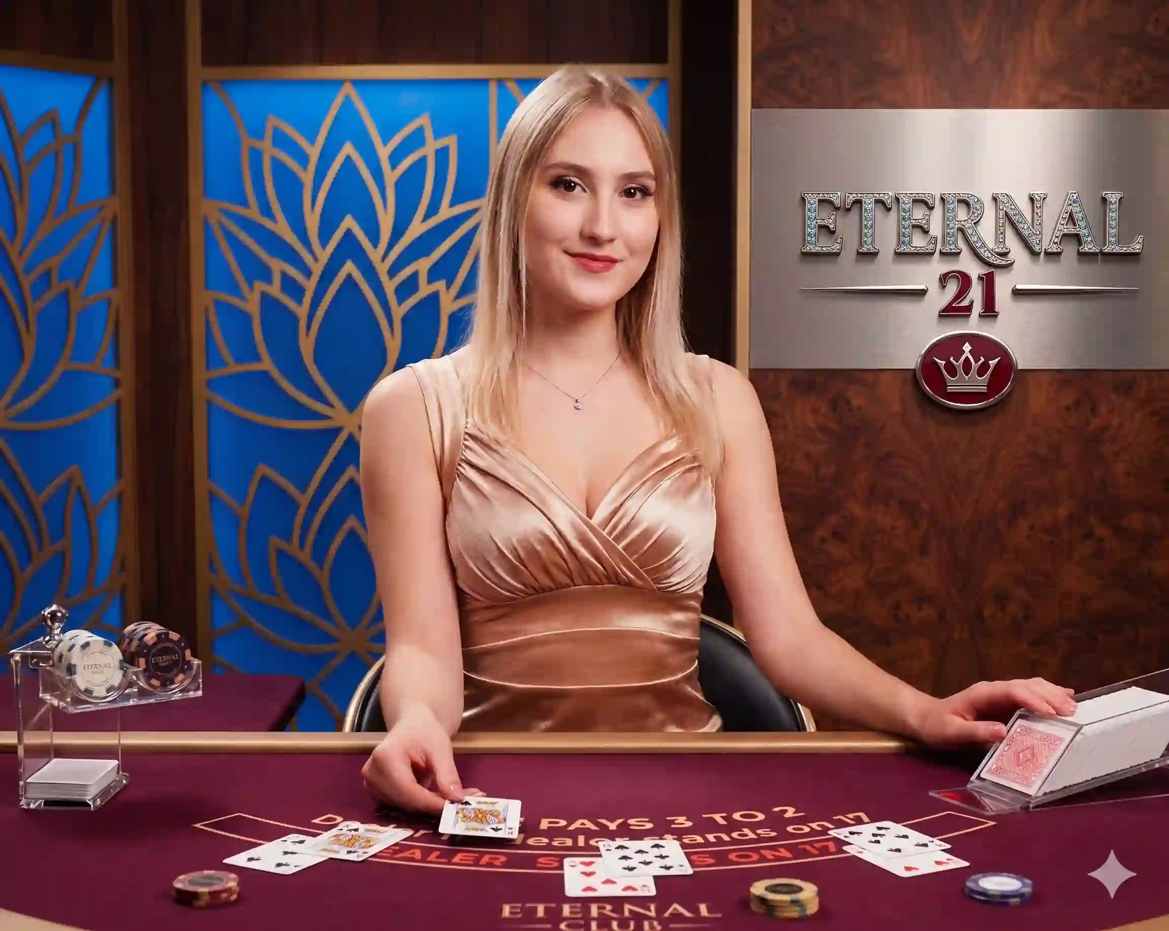 Live Infinite Blackjack female dealer casino game
